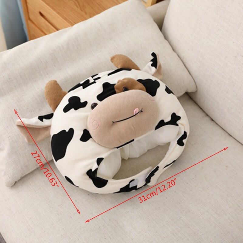 Nowość śmieszne mleko krowa na głowę pluszowy kapelusz poduszka nadruk punktowy Cartoon zwierząt wypchana zabawka nakrycie głowy