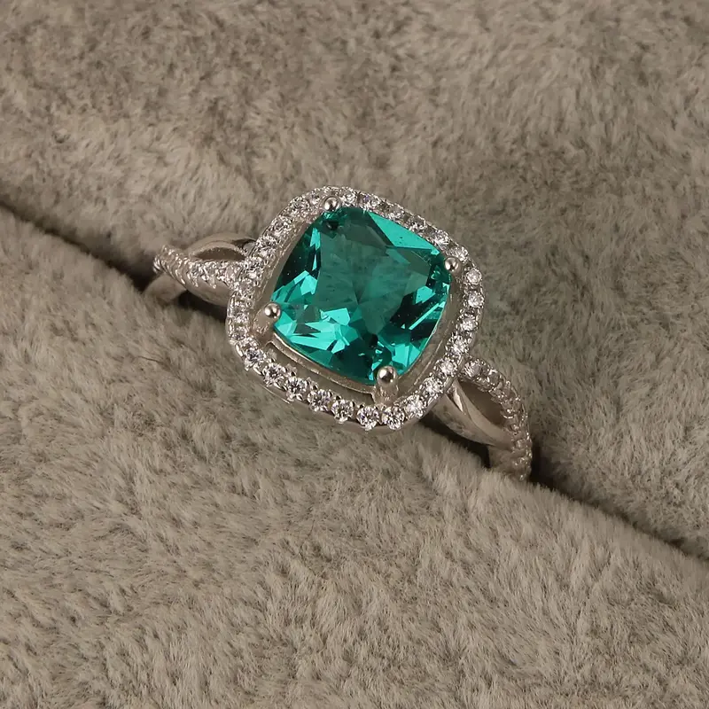S925 argento smeraldo geometrico stile europeo Design semplice anello di diamanti vuoti accessori