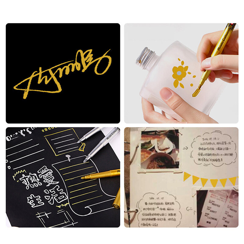 Bolígrafo artesanal de color dorado y plateado, bolígrafo de pintura impermeable, marcador de señal, bolígrafo de Metal, tarjeta de felicitación, bolígrafos de resaltado de caligrafía