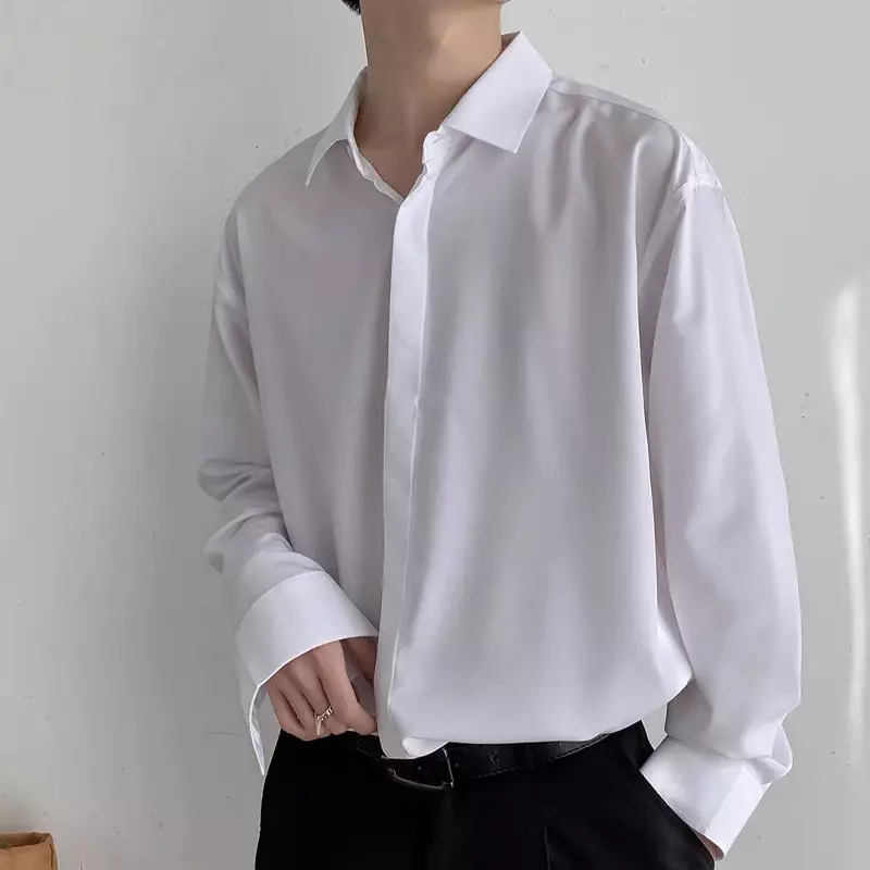 Formal Fashion Turn-down Collar Shirts Thin Loose Temperament Business Casual Solid Spring Summer Men's Clothing Button Simple
