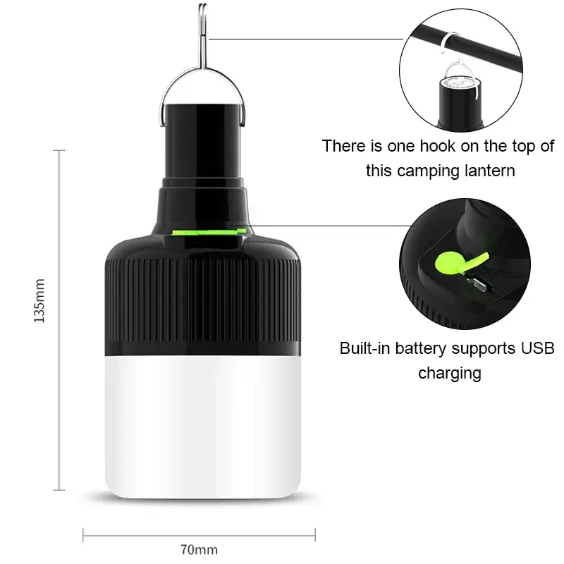 หลอดไฟ LED ชาร์จไฟได้ผ่าน USB สำหรับตั้งแคมป์ LED แบบพกพาไฟเต็นท์กลางแจ้งโคมไฟแบบแขวนกลางคืน