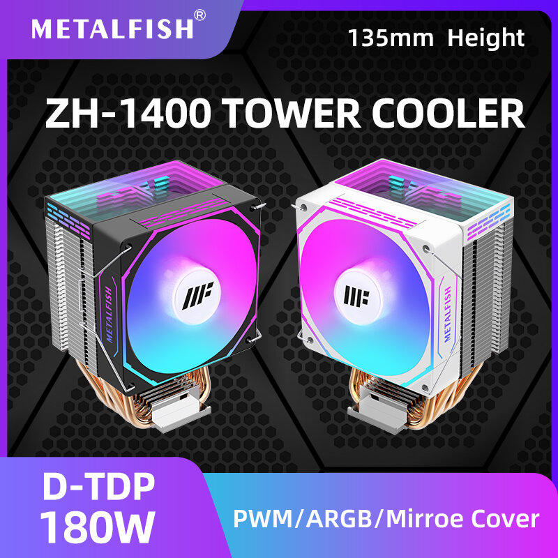 Кулер для процессора METALFISH, белый радиатор для ПК, 4-контактный тихий ШИМ-вентилятор ARGB для Intel 1700 1200 1150 1155 1156 1366 AM5 AM4 AM3 x99 x79