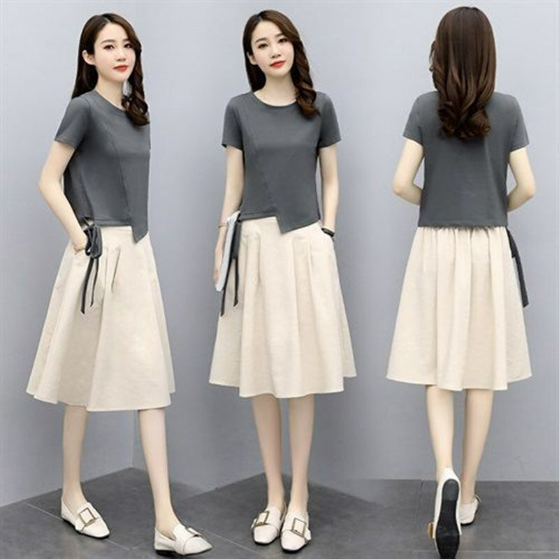 Wiosna/lato niebiańska dziewczyna zestaw 2024 nowa koreańska moda i zachodni styl wiekowy redukujący Top luźna spódnica dwuczęściowy zestaw