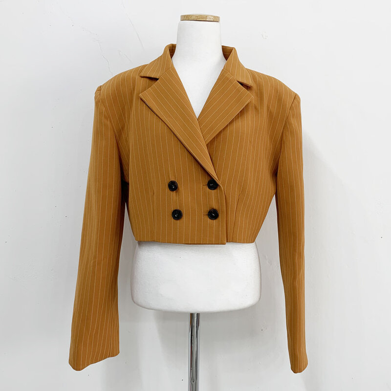 Herbst neue koreanische Retro Revers zweireihige gestreifte Blazer Anzüge für Frauen elegante Büro Dame Mode Anzug Jacke y600