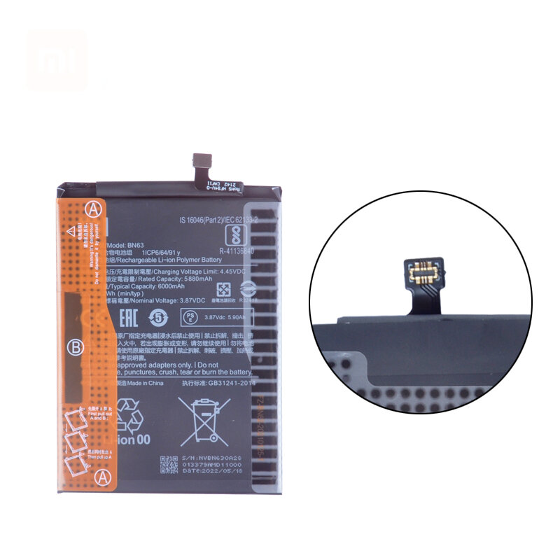BN63 Bateria para Xiaomi Redmi, Baterias de Substituição do Telefone, 10, 10 Prime, 100% Original, 6000mAh