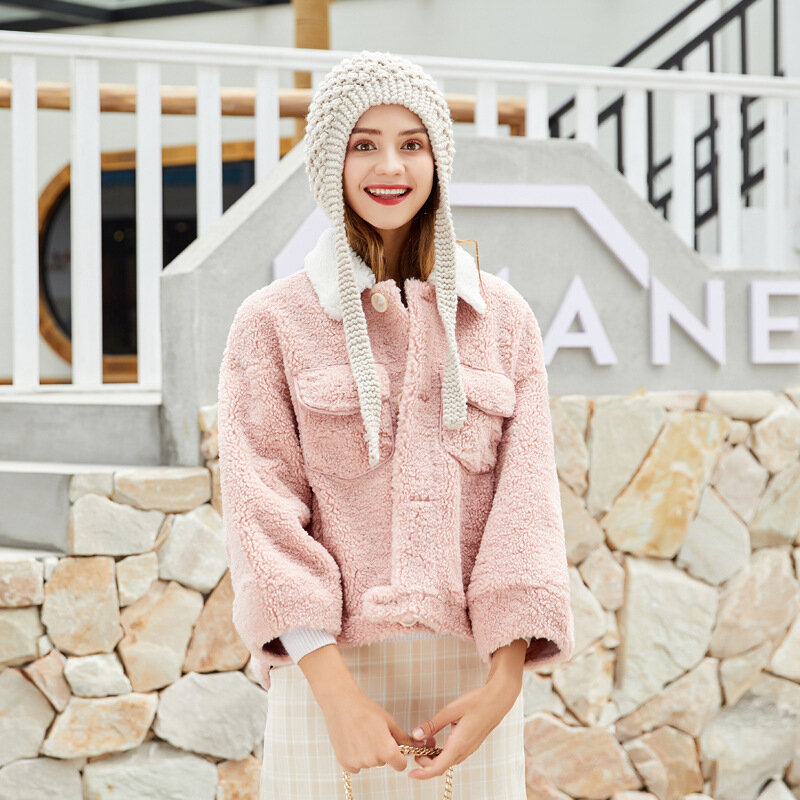 Casaco feminino tosquiador de ovelha, casaco de pelúcia granulado, curto, outono e inverno, 2022, novo