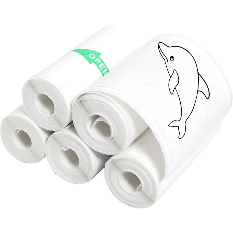 5 Rolls Thermal Adhesive Sticker Paper 57x25mm Inkless Black on White Paper for Mini Thermal Printer Cash Register POS Receipt