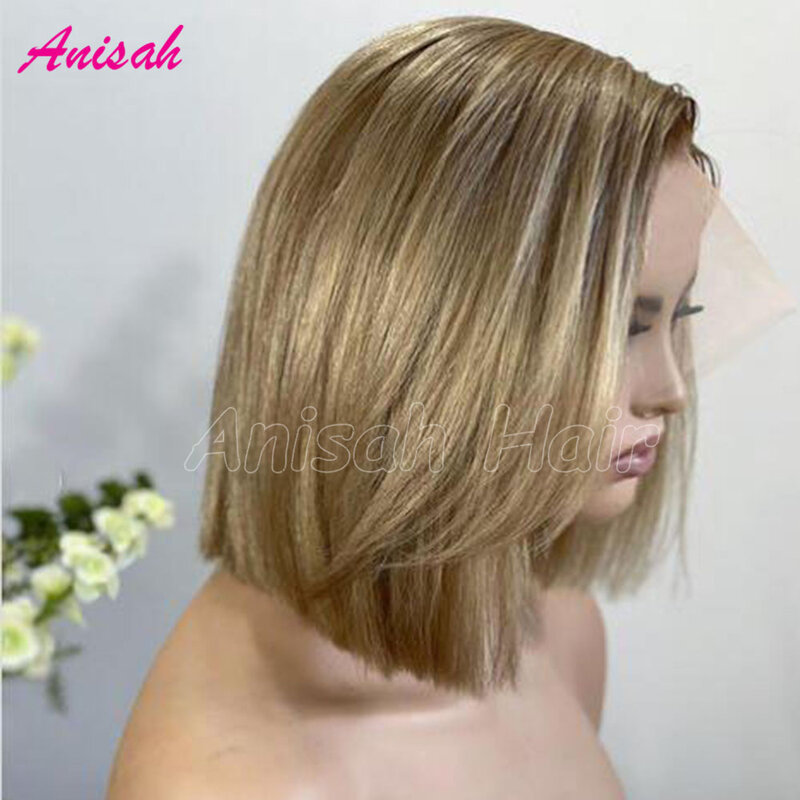 Brazilian Highlight Blonde Short Cut Pixie Bob Human Hair Lace Frontal Wigs Colored Short Lace Front Human Hair Wigs For Women