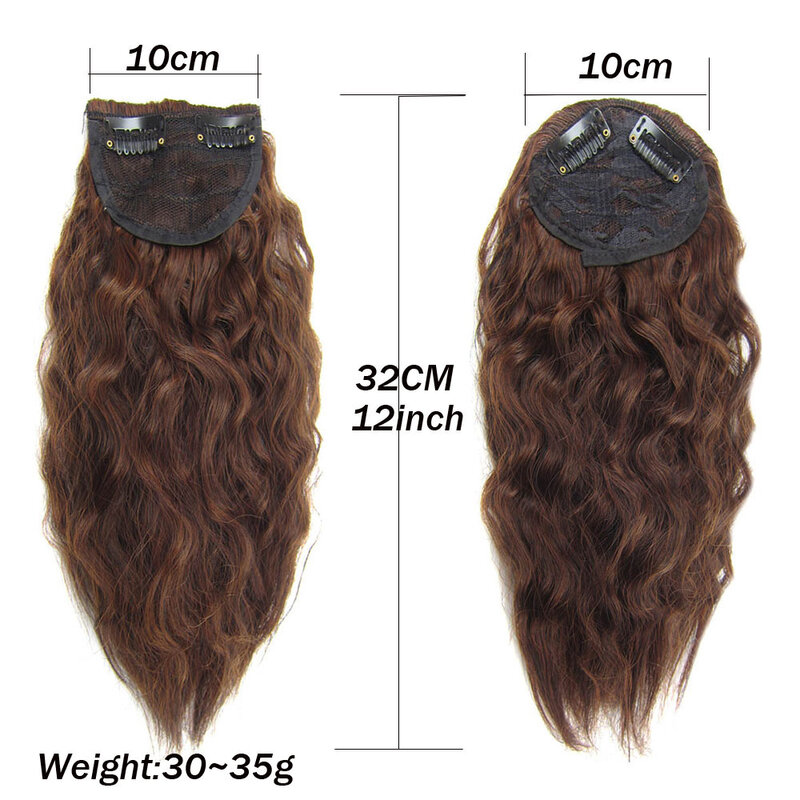 Klip ekstensi rambut keriting lembut Topper ikal pendek di atas atau samping rambut lebih tebal untuk wanita