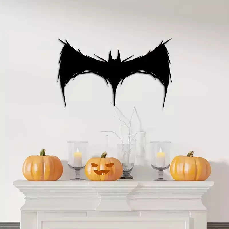 Decoración de arte colgante de pared de murciélago negro de metal de hierro para Halloween, decoración de fiesta de Halloween para el hogar, decoración de ambiente festivo, roo