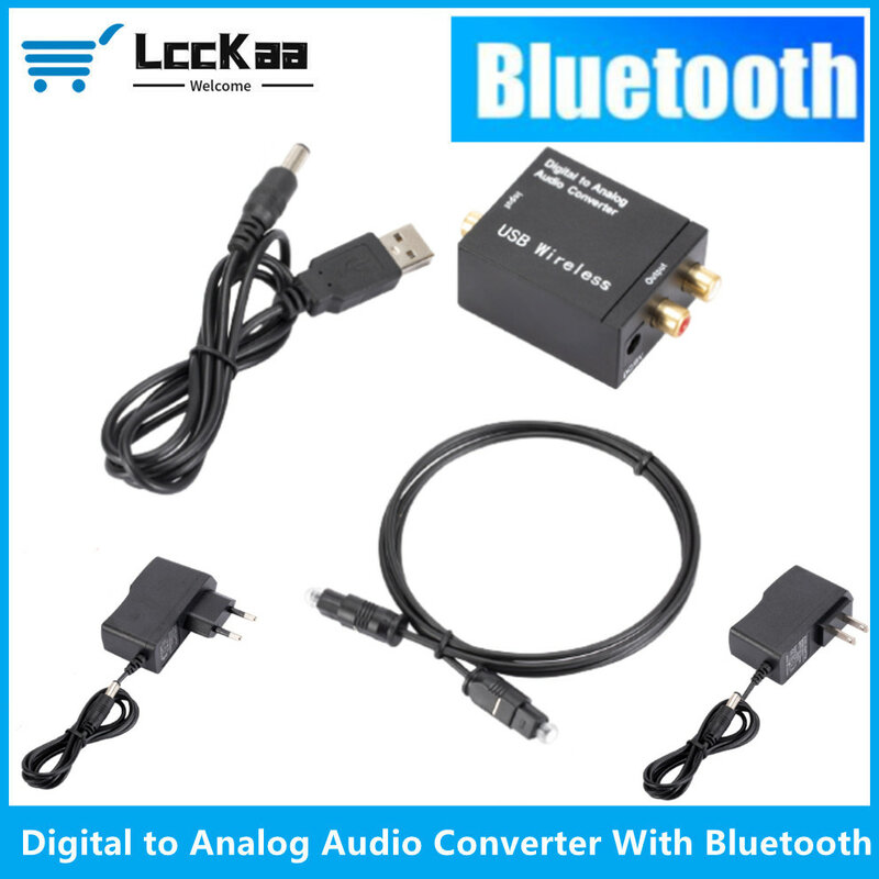 LccKaa Konverter Audio Digital Ke Analog Serat Optik Toslink Sinyal Koaksial Ke RCA R/L Penguat Dekoder Audio dengan Bluetooth