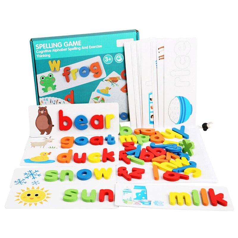Set di carte dell'alfabeto in legno giocattoli di parole per bambini pratica di ortografia gioco giocattolo lettera inglese carta di ortografia apprendimento educazione-Drop Shi