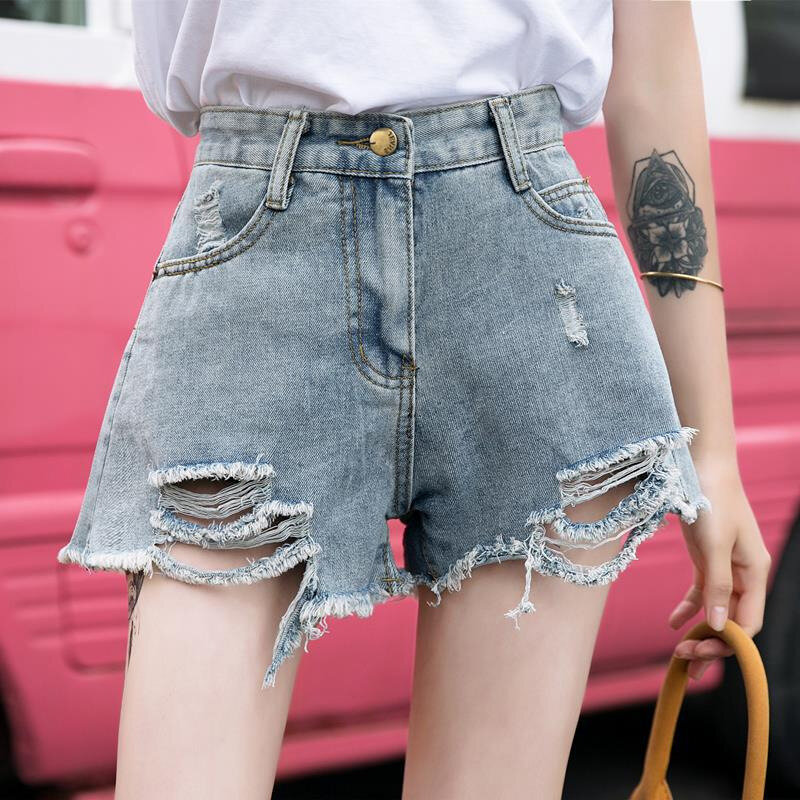 2024 neue perforierte Jeans shorts Damen Sommer dünne hohe Taille abnehmen große Größe 5xl zerlumpte A-Linie weites Bein Hot pants kurz