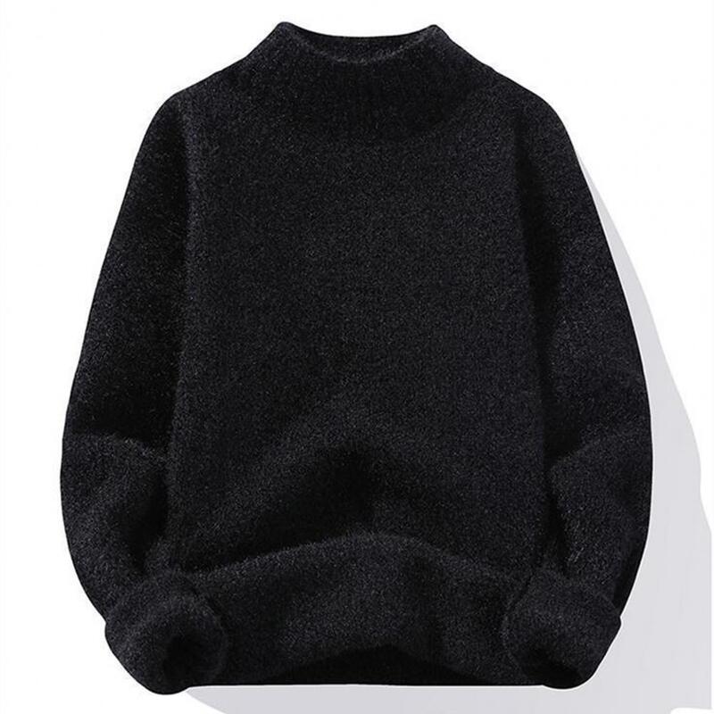 Suéter térmico de gola alta masculino, suéteres monocromáticos, tops com gola alta, malha mais grossa, coleção casual, inverno