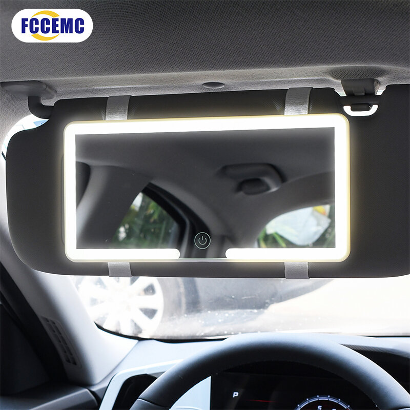 Dimmable Touchscreen Auto Vanity Mirror, Carro LED Makeup Mirror, 3 Ajuste de Engrenagem, Sun Visor Plate, Espelho Interior, HD