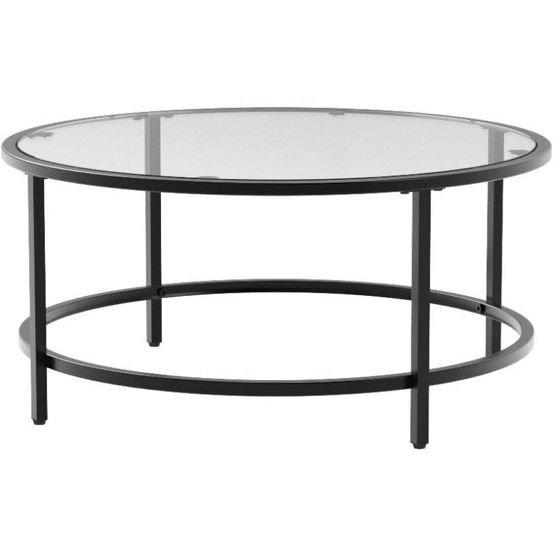 Mesa de centro lateral de cristal templado con marco de Metal, mesa redonda moderna de 36 pulgadas para sala de Estar, comedor, té, decoración del hogar