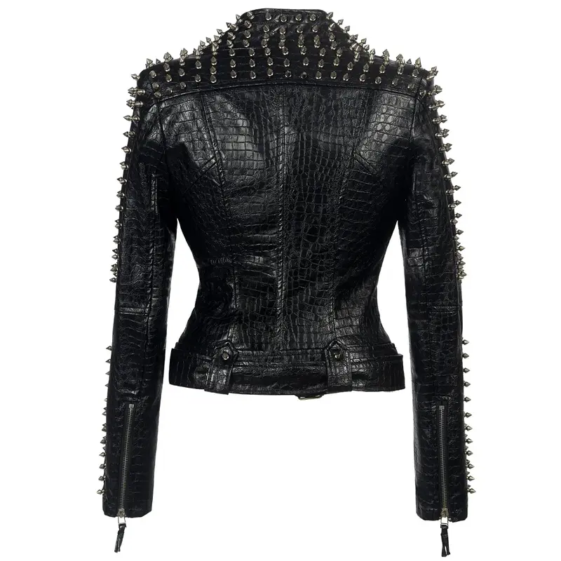 Jaqueta de couro Steampunk Rock Rivet feminino, Streetwear curto fino, bordado gótico, casaco de locomotiva de couro PU, feminino, 2024