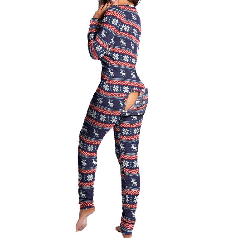 Sexy Pyjama Women's Jumpsuit Suit Button-down Front Back Butt Bum Open Ass Flap Jumpsuit Loungewear Christmas Print Buttoned NEW