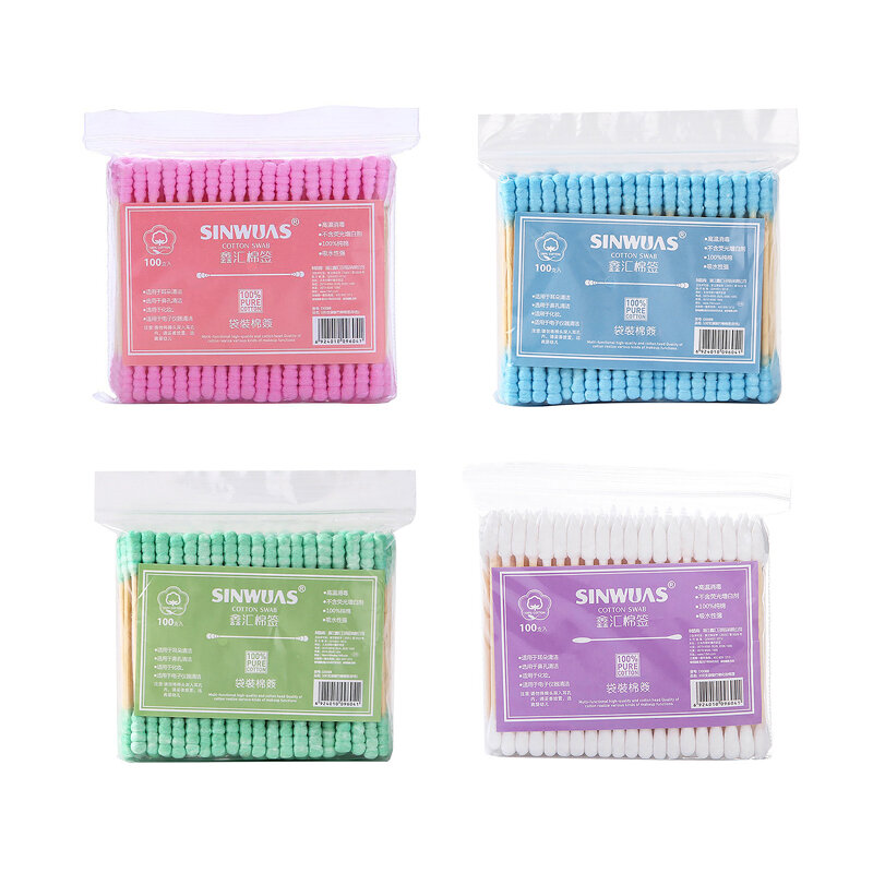 100 Stück/Packung rosa Doppelkopf Wattes täbchen Sticks weibliche Make-up Entferner Wattes täbchen Spitze für medizinische Nasen ohren Reinigung