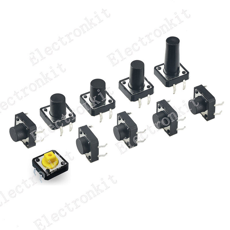 Micro interrupteur tactile, bouton poussoir, 12V, 4 broches, DIP, momentané, 12x12x5mm, 6mm, 7mm, 8mm, 9mm, 10mm, 11mm, 12mm, 13mm, 50 pièces