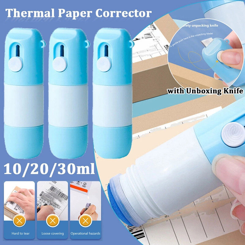 1-3pcs Thermal Paper Correction Fluid with Unboxing Knife Portable Durable Thermal Paper Data Identity Protection Fluid Eraser