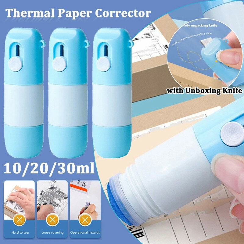 1-3pcs Thermal Paper Correction Fluid with Unboxing Knife Portable Durable Thermal Paper Data Identity Protection Fluid Eraser