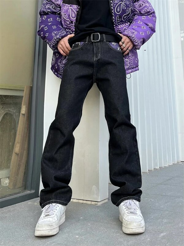 Мужские прямые джинсы y2k, с принтом в стиле ретро, на санскрите, свободные, в стиле хип-хоп