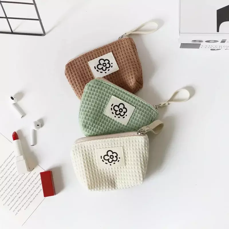 Fashion Flower Pattern Coin Purses Small Canvas Lipstick Coin Wallet Lady Girls Earphone Coin Key Money Storage Bag Zipper Pouch