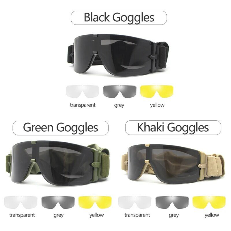 Óculos de proteção uv militar tático ao ar livre 3 lentes substituíveis à prova vento areia controle exército wargame tiro esportes