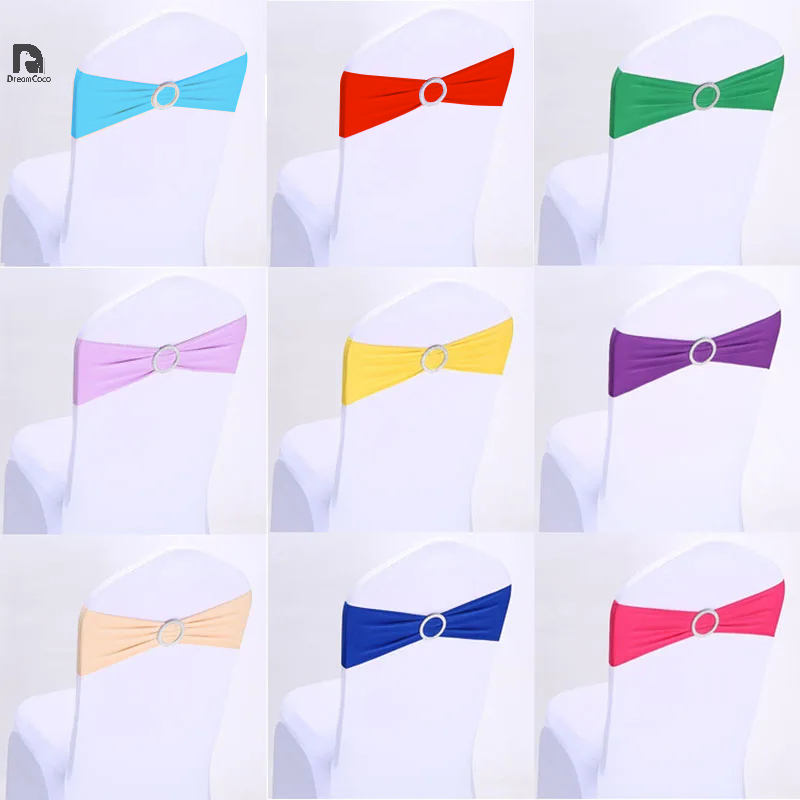 Chair Sashes Plain Tie Spandex Knot Cover Back Elastic Band Readymade Belt Bow For Hotel Banquet Wedding Party Event Decoration