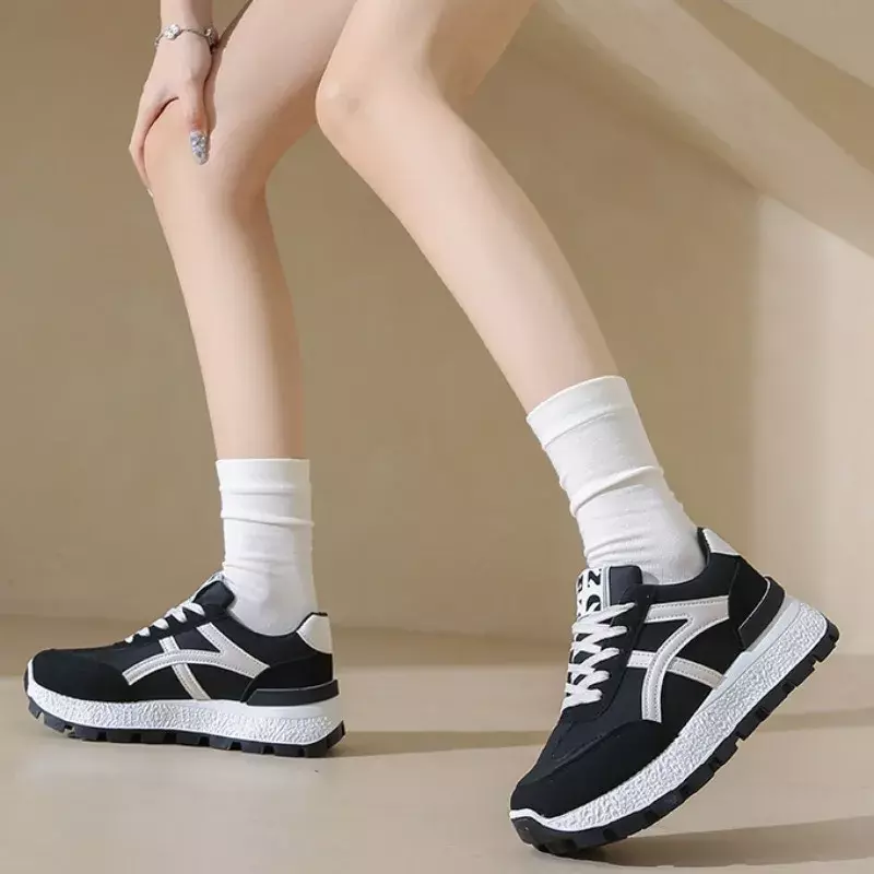 Women Thick-soled Sneakers Spring New Trend Color Matching Buty Damskie Round Toe Lace-up Non-slip Running Women Vulcanized Shoe