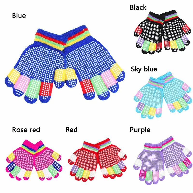 Color Acrylic for Kids Children's Accessories Antiskid Full Finger Mittens Winter Glove Knitted Gloves For 5-8 Years