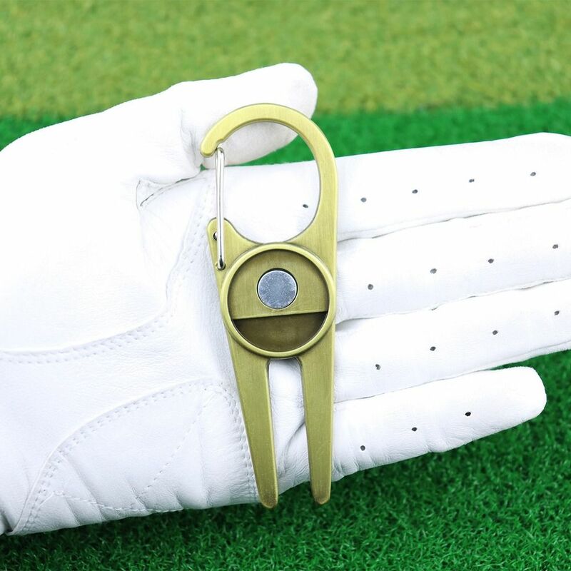Alat Divot Golf magnetik portabel logam, aksesori Bola Golf Spike kreatif logam paduan seng, garpu bola Golf