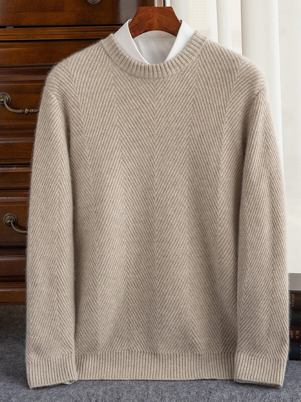 Sweater kasmir murni pria, atasan bisnis pullover rajut warna sesuai, kasual hangat 100%