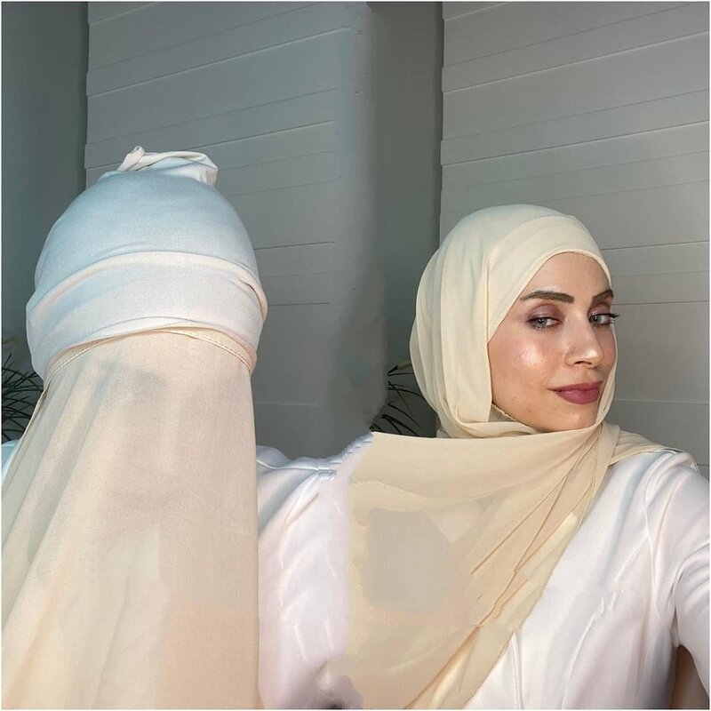 Syal jilbab sifon wanita Musilm, syal jilbab dengan Jersey, topi Dalaman Islam, syal kepala melar, penutup kepala