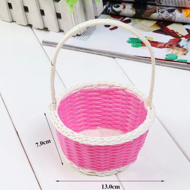 Plastic Rattan Woven Blue Easter Egg Basket Round Storage Basket Home Gift Basket