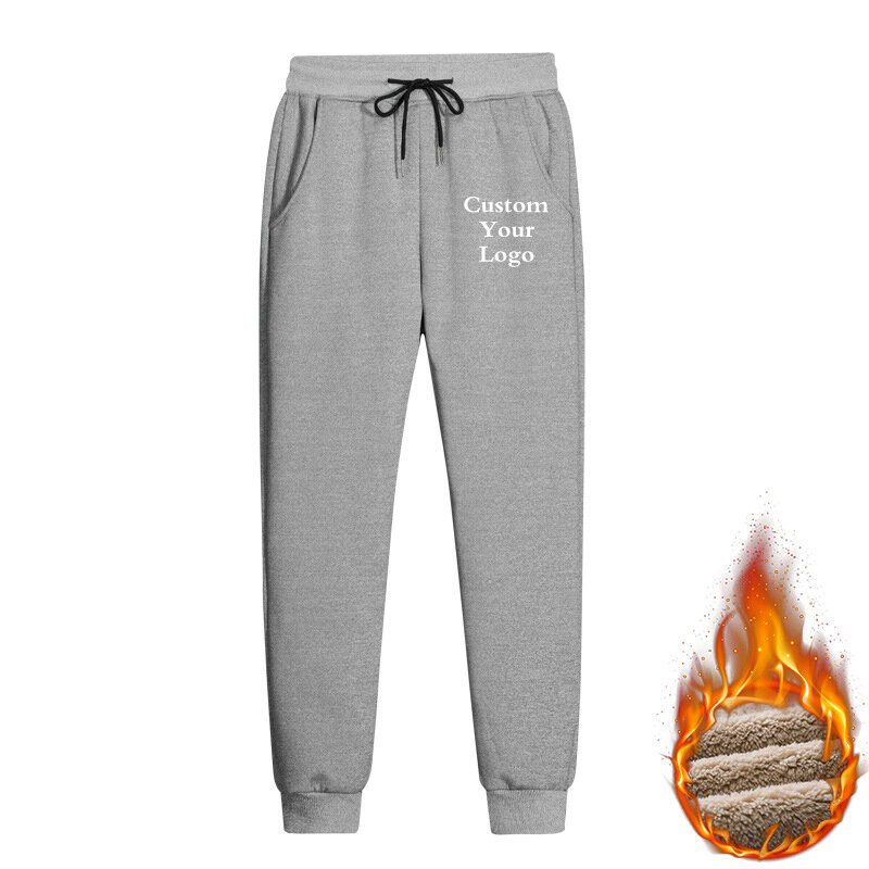 Custom Logo Winter Thicken Warm Pants Men's Fleece Pants Sweatpants Running Jogger Pants with Drawstring