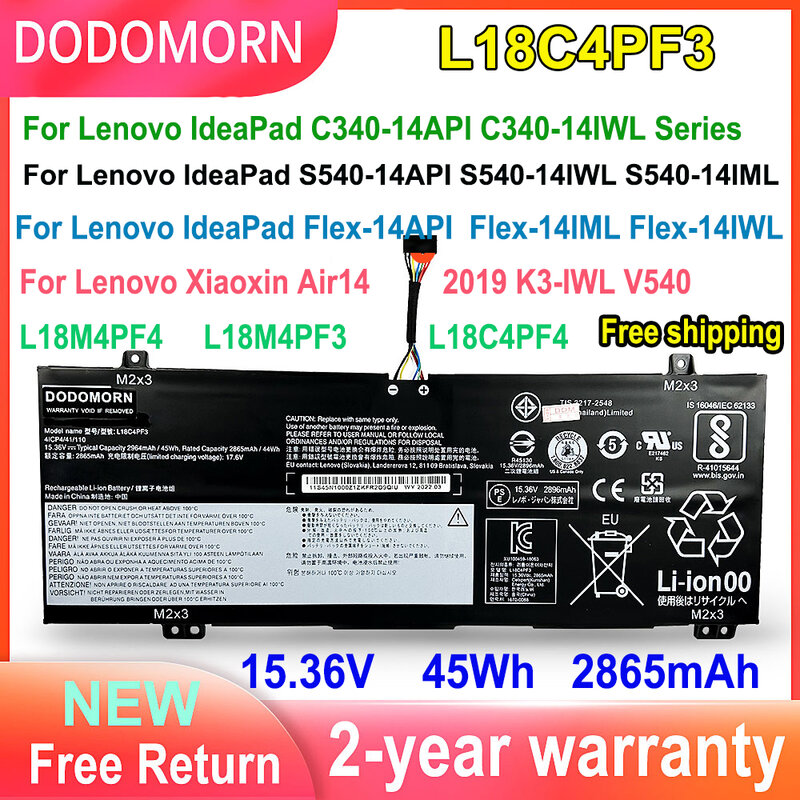 แบตเตอรี่แล็ปท็อป L18C4PF3ใหม่สำหรับ Lenovo IdeaPad S540-14IWL C340-14API C340-14IWL Flex-14API Xiaoxin 2019 K3-IWL 2865mAh