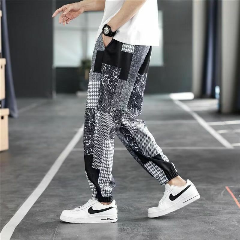 Spring Summer New Fashion High Waist Casual Pants Loose Vintage Printed Harajuku Trousers Patchwork Silk Youth Men's Clothing