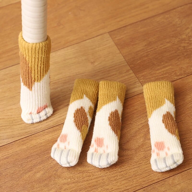 4Pcs/Set Creativity Cat Paw Table Foot socks Chair Leg Covers Floor Protectors Knitted Socks Mute Wear-Resistant Non-slip Mat