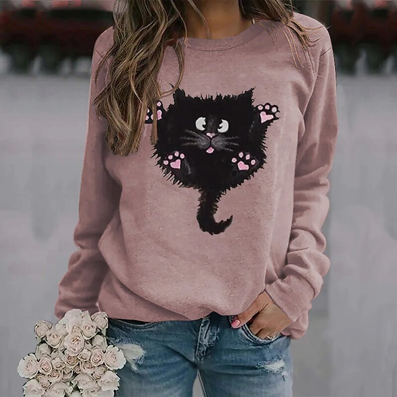 Autumn Winter Women's Pullover Everyday Round Neck Pullover Slim Tops Street Animal Printing Long Sleeve Fashion T-shirt Sweater
