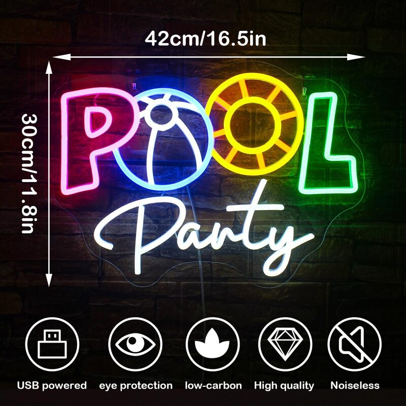 Pool Party Neon Sign LED Room Wall Decor USB Powered acrilico per il nuoto Culb Birthday Party Decoration Bedroom Art Logo Decor