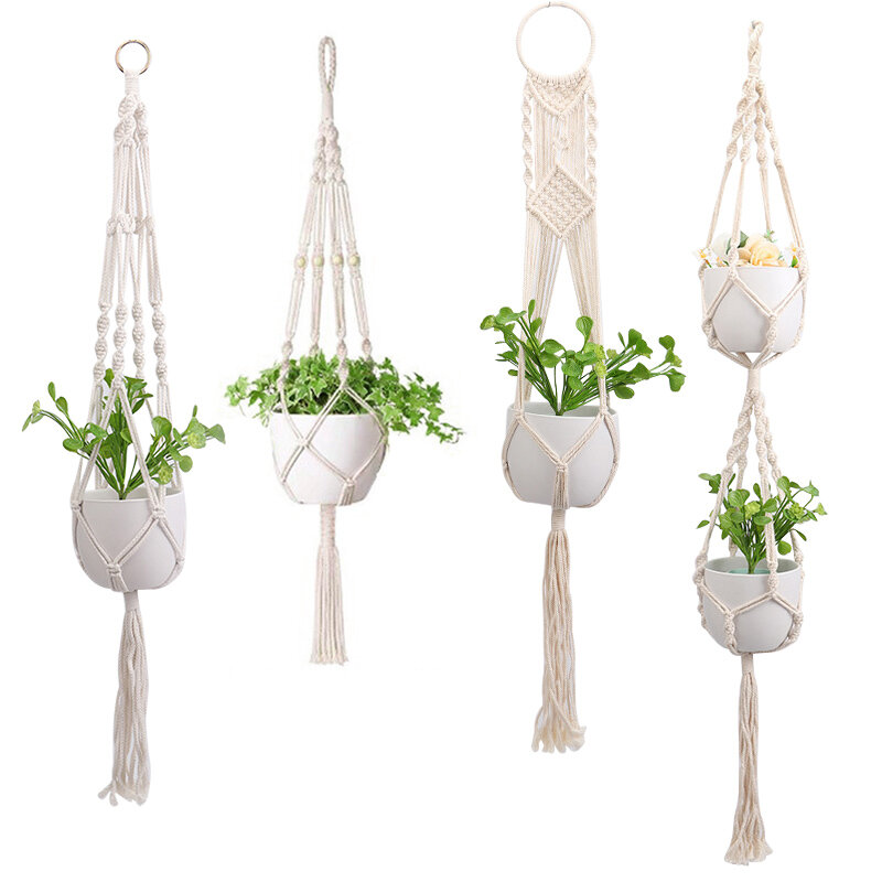 Panier suspendu de plantes en macramé fait à la main, support de Pots de fleurs, décoration suspendue de balcon, corde de levage nouée, fournitures de jardin pour la maison