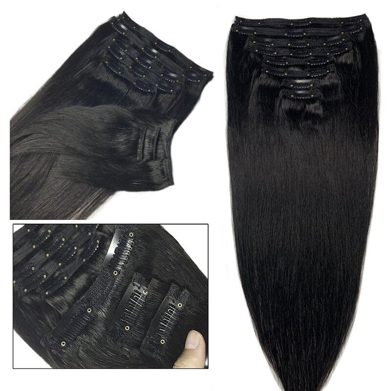 Gerade Clip In Haar Extensions Menschliches Haar Brasilianische Clip In 8 Teile/satz Natürliche Schwarze Farbe Clip Ins 10-26 zoll 120G Remy Haar