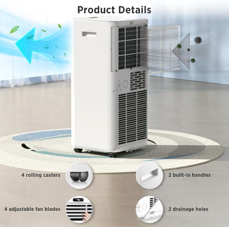 8,000 BTU Portable Air Conditioners Cool Up to 350 Sq.Ft, 4 Modes Portable AC w/ Remote Control/2 LED Display/24Hrs Timer, White