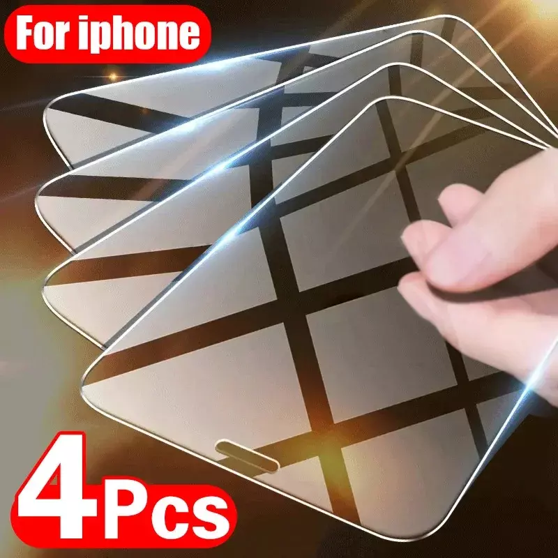 4 pçs vidro temperado para iphone 11 12 13 14 pro xr x xs max protetor de tela para iphone 12 pro max mini 7 8 6s mais 5S se vidro