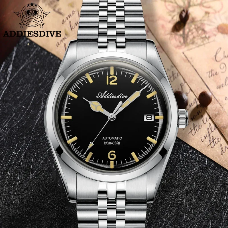 ADDIESDIVE 39mm Men's Automatic Mechanical Watch Leisure Stainless Steel Dive Watches Bubber Mirror Luminous Relogios Masculino
