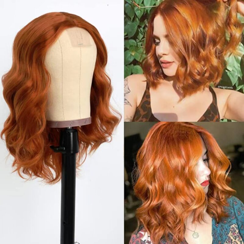 Short Bob Wig Synthetic Body Wave Short Bob Ginger Colored Wig Glueless Synthetic Curl Pre Plucked Heat Resistant Fiber