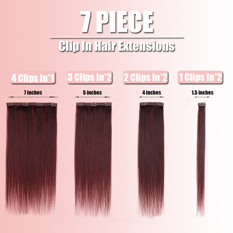 Ekstensi rambut alami klip dalam ekstensi rambut manusia 100% rambut manusia anggur merah rambut Remy ekstensi rambut alami dengan klip