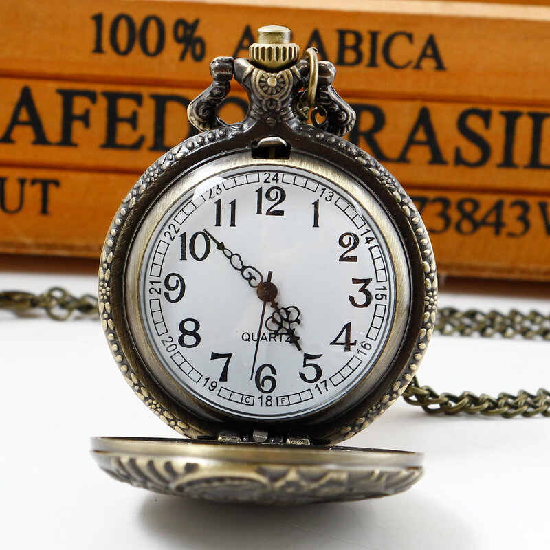 Reloj de bolsillo de cuarzo Vintage de bronce, collar con colgante de motor de locomotora de tren con cadena, los mejores regalos para hombres y mujeres
